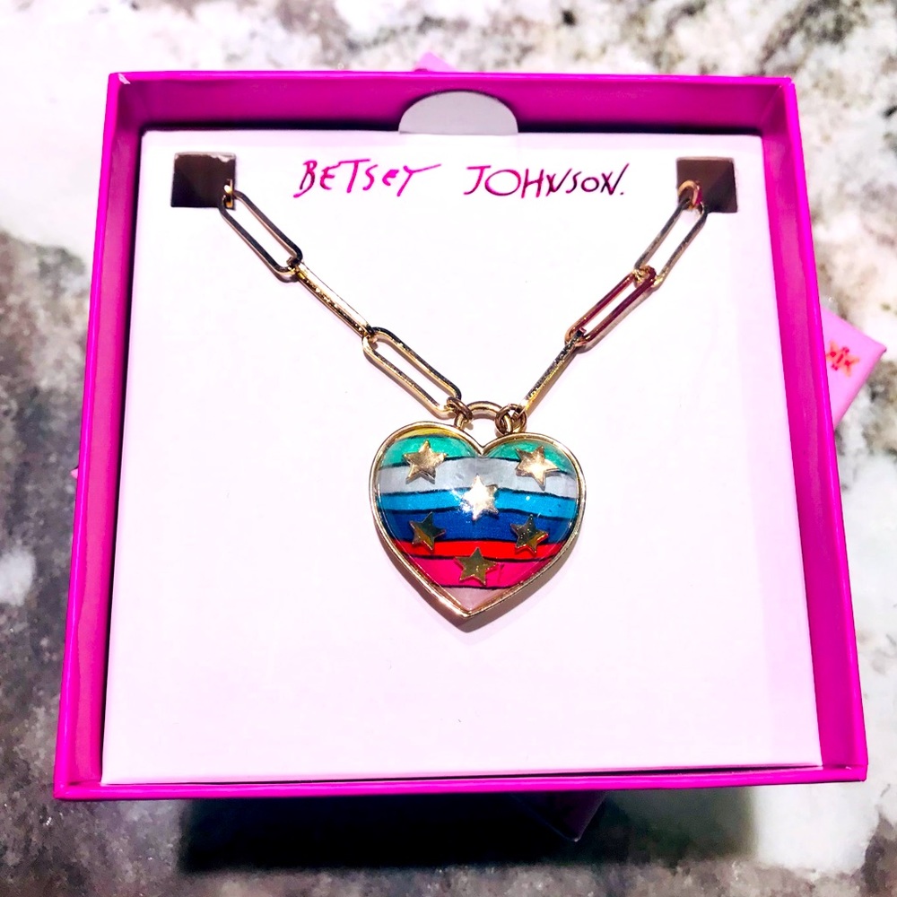 Betsey Johnson Rainbow Hearts & Stars Paperclip chain necklace